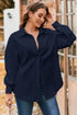 Cable Texture Button Front Puff Sleeve Shacket